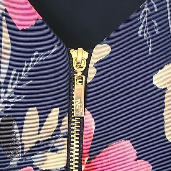 Eliza J Fit & Flare Floral Belted Dress Blue Pink Side Pockets Size 14 - Picture 13 of 16